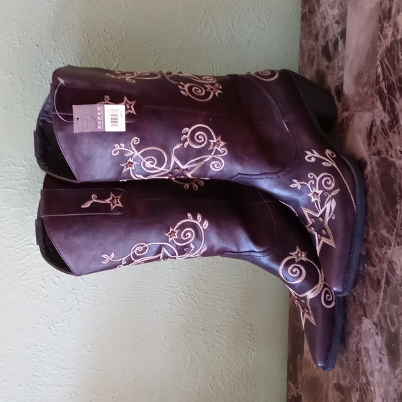 Roper Wear the West Star Dazzle Gold Thread Women's Ropers Sz 9 Brown Boots NWT - Picture 5 of 9